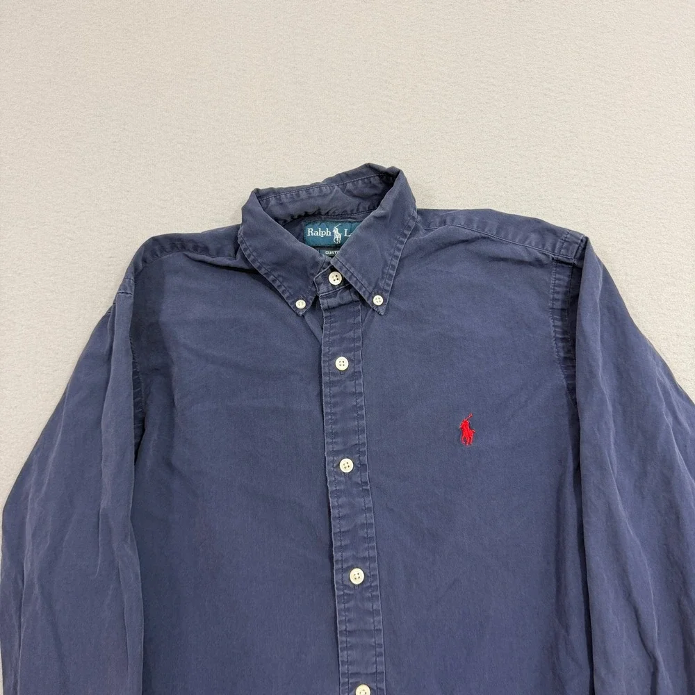 Vintage Polo Ralph Lauren Button Shirt Men's Small Blue Custom Fit Pony Logo 90s